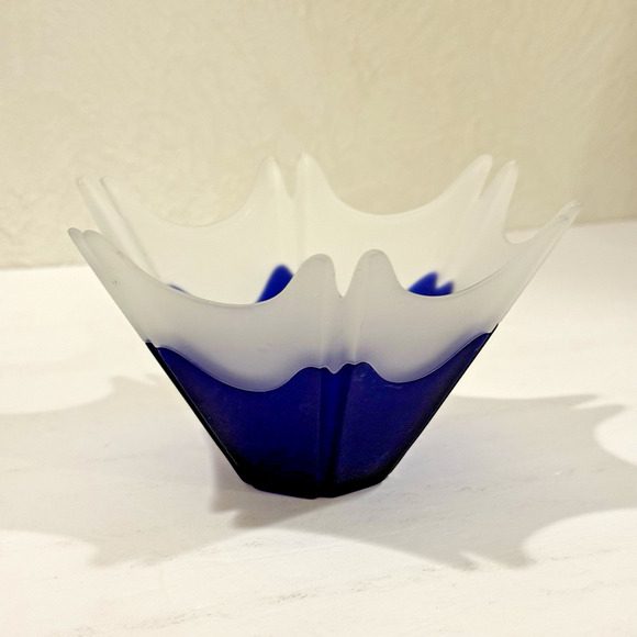 Vintage Retired Cobalt Blue White Frosted Glass Candle Holder Tealight Votive 45 - Picture 3 of 7